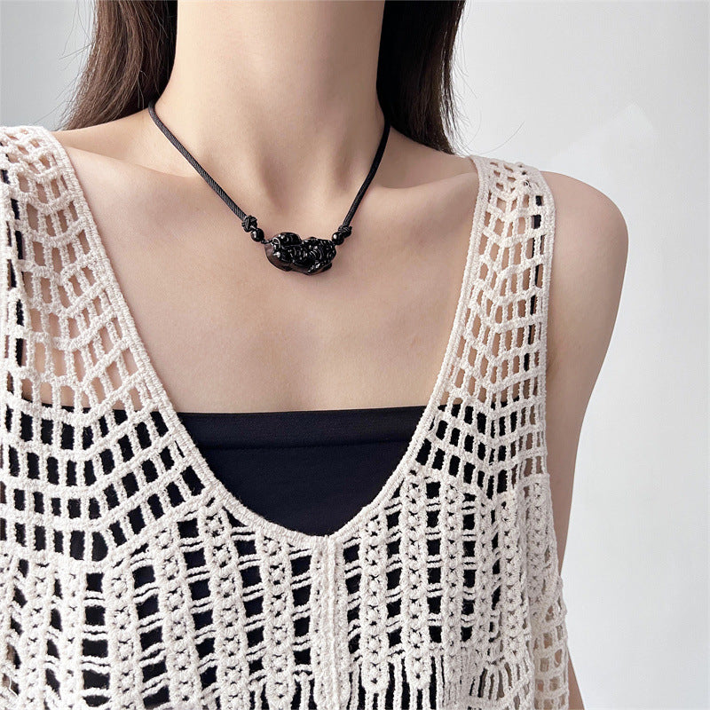 Wholesale Anti-Crystal Obsidian Pixiu Necklace